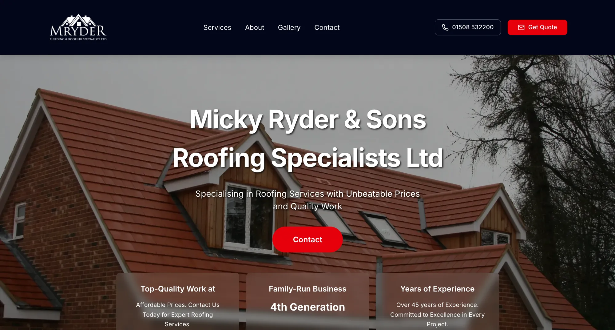 M Ryder Roofing website